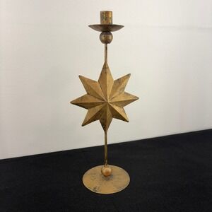 VTG 90s Celestial Gold Star Candle Holder Rustic Starburst Tabletop Decor Metal
